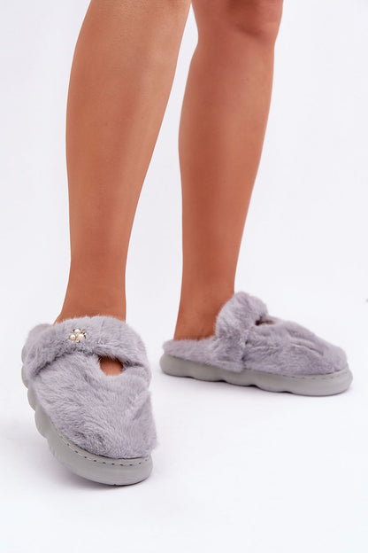 Luxury Women's Fur Slippers featuring a back strap & elegant brooch by Step in Style, combining style and practicality.
