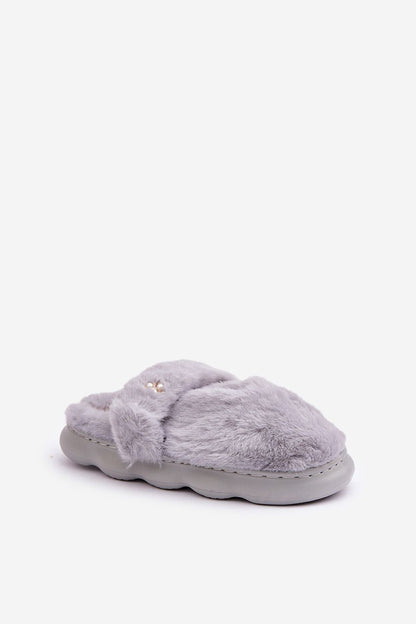 Luxury Women's Fur Slippers with Back Strap & Elegant Brooch by Step in style, showcasing plush fur material in an upscale design.