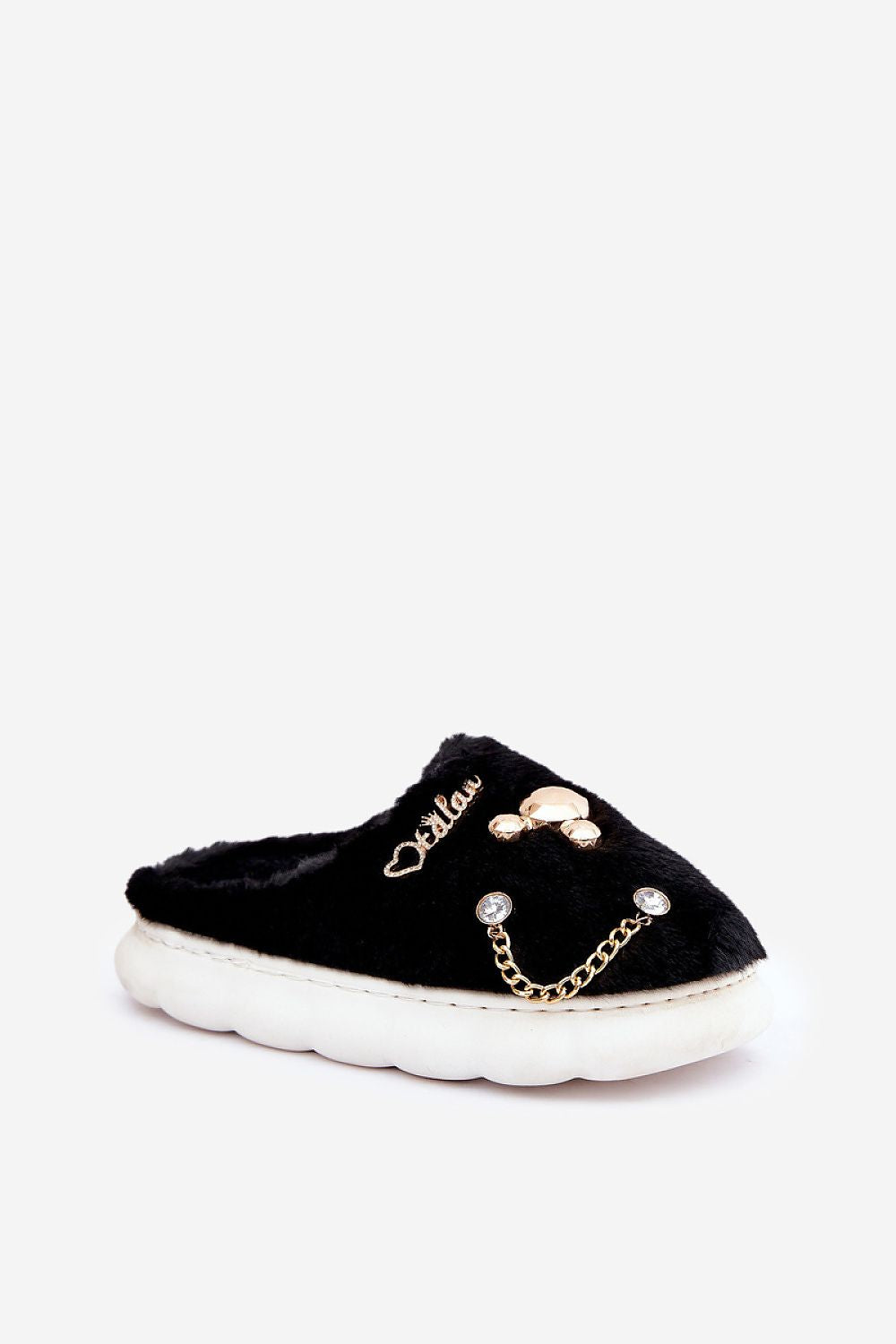 Stylish and luxurious fur slippers for women by Step in style, designed with embellishments for a fashionable home footwear choice.