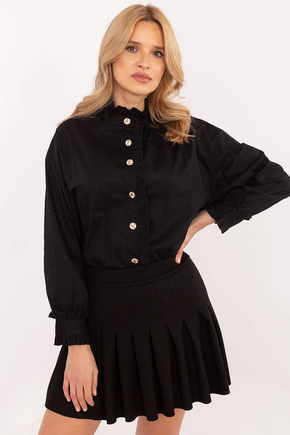Italy Moda elegant long sleeve cotton shirt with subtle ruffle, perfect for formal occasions and professional attire.
