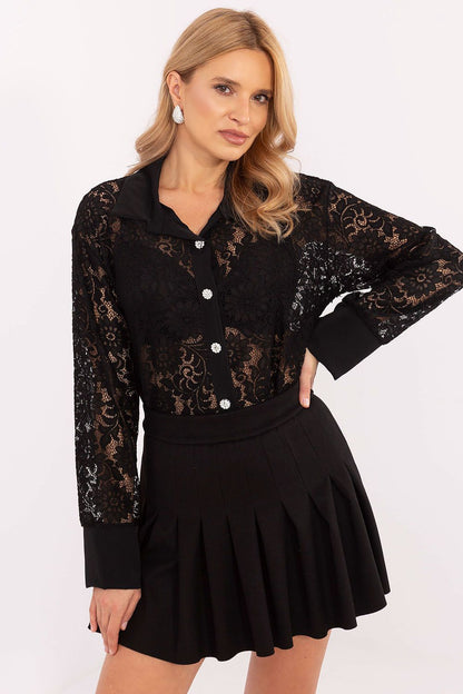 Elegant Women's Long Sleeve Lace Shirt by Italy Moda, showcasing intricate lace design and chic style, perfect for sophisticated outfits.