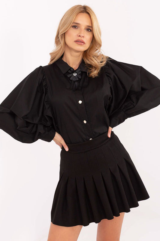 Elegantly Designed Long Sleeve Women's Shirt by Italy Moda, showcasing its sophisticated design and detachable brooch.