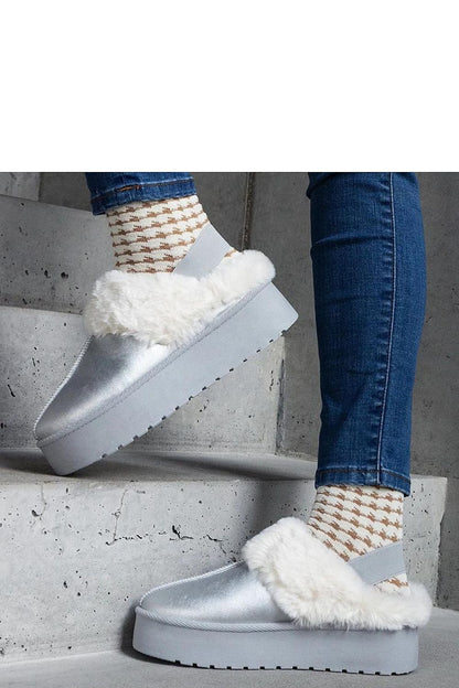 Luxurious Solea Silver Platform Fur Adorned Slip-On Slippers, EU 36-41 and US 5.5-10.5, perfect for winter elegance.