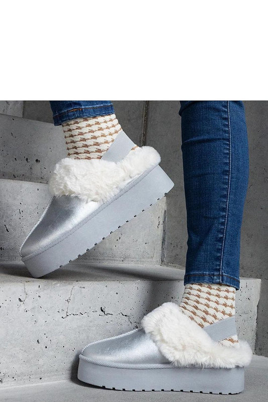 Luxurious Solea Silver Platform Fur Adorned Slip-On Slippers, EU 36-41 and US 5.5-10.5, perfect for winter elegance.