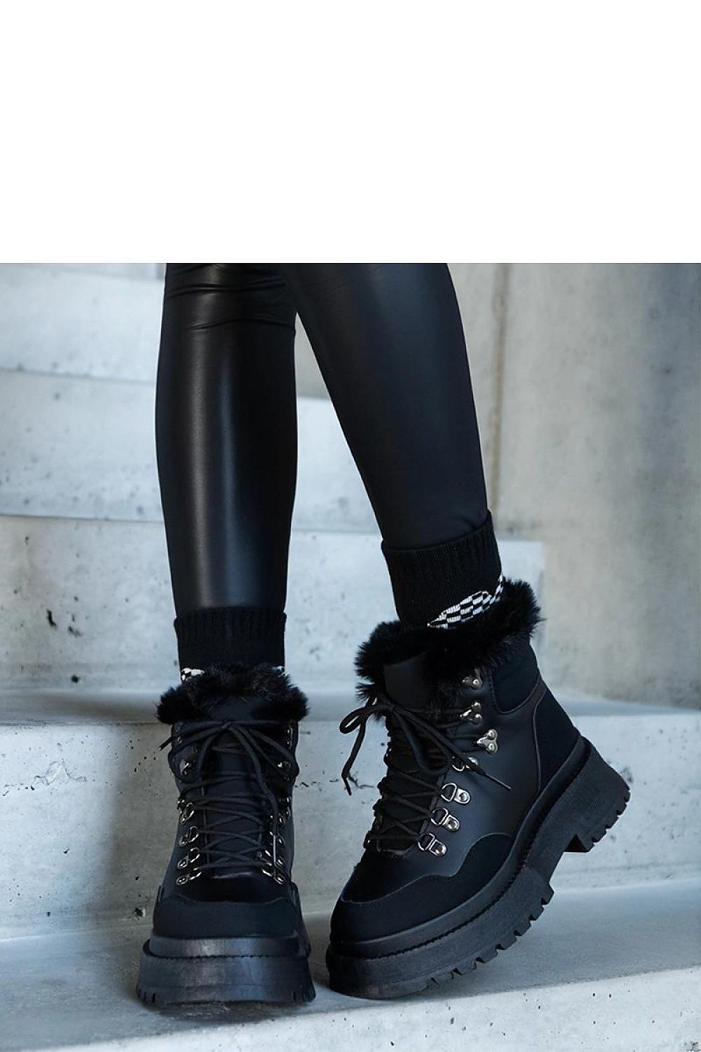 Luxurious Solea Black Platform Ankle Boots with Fur Trim, EU 36-41 and US 5.5-10.5, crafted from eco leather for ultimate style and comfort.