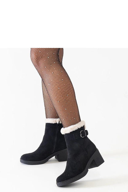 Elegant Solea Black Eco-Leather Ankle Boots showcasing Eco-Suede Fur and a chic Almond Toe, 7cm Heel - ideal addition to any luxury autumn wardrobe.