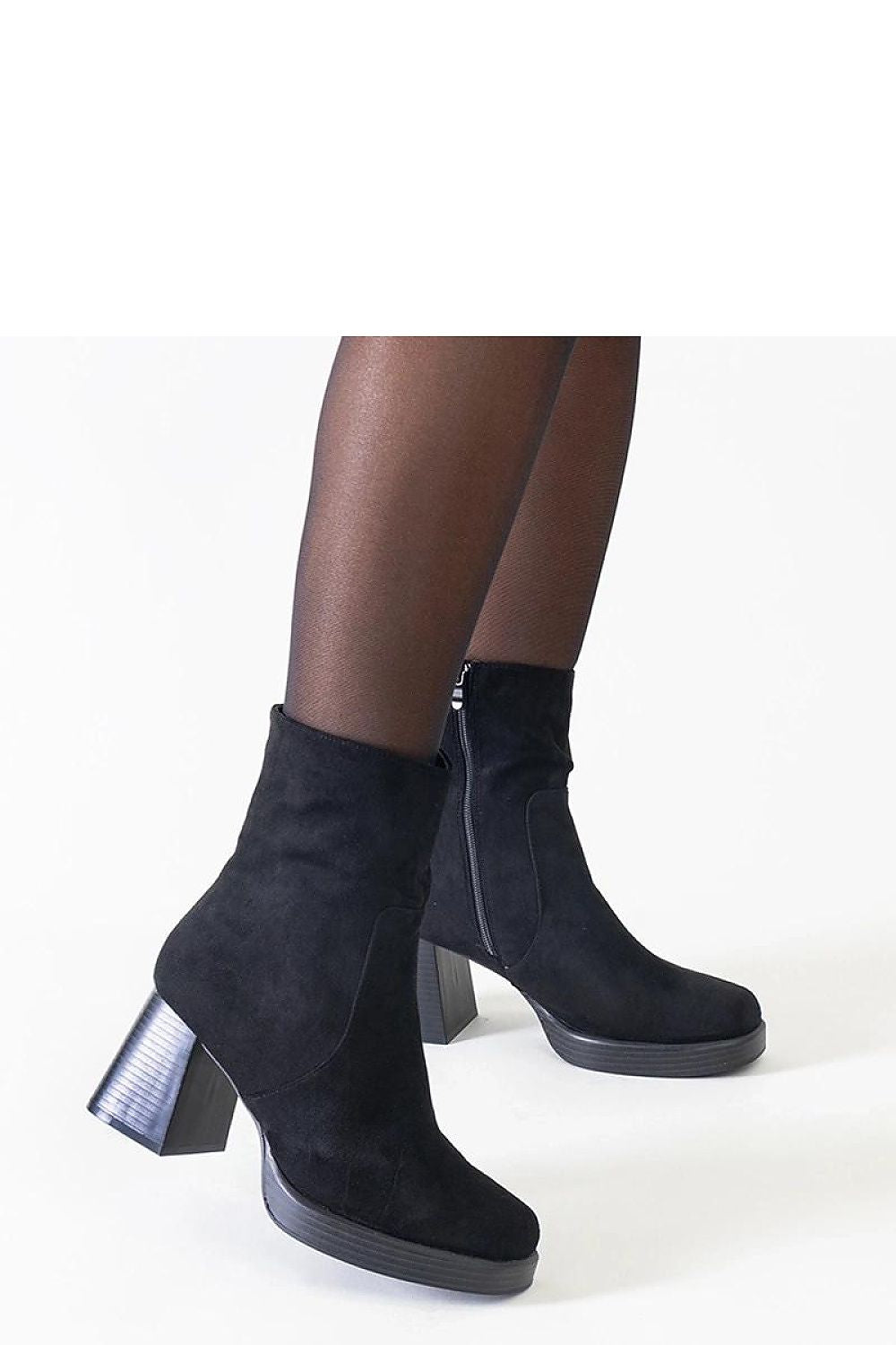 Elegant view of Solea Women's Black Eco-Suede Ankle Boots with a 7.5cm heel, showcasing their modern style and practicality for autumn-winter wear.
