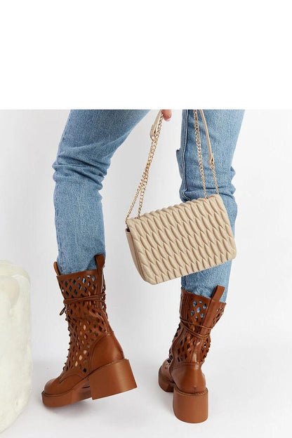 Solea luxurious brown lacy ankle boots featuring a 6cm medium heel in eco leather, combining fashion and function for elegant winter wear.