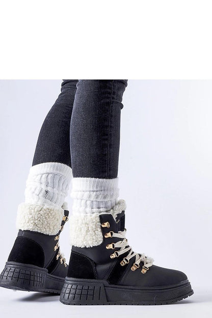 Close-up of Solea Black Work Boots on Rodrigo Platform, highlighting premium eco leather finish, perfect for chic and practical fashion statement.