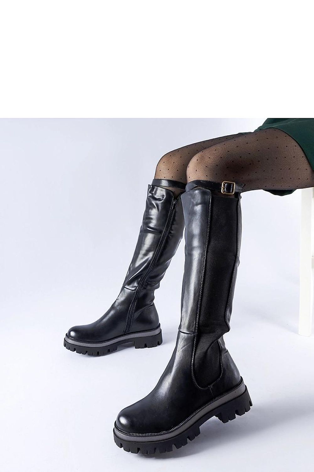 Elegant Solea luxury black thigh-high boots with decorative Stuart strap, ideal for winter fashion. Crafted from high-quality eco-leather with a comfortable medium heel and warm interior. Perfect for stylish and practical everyday wear.
