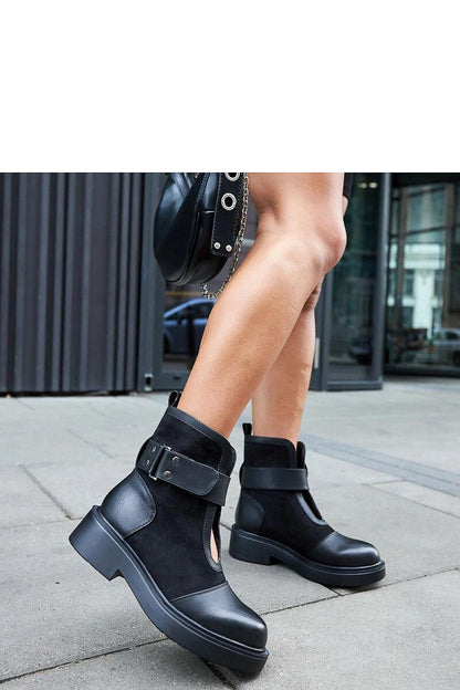 Solea Elbika Ankle Boots for Women in Black Eco Leather and Suede, showcasing a sleek design with adjustable ankle strap for a custom fit, ideal for autumn-winter wear.
