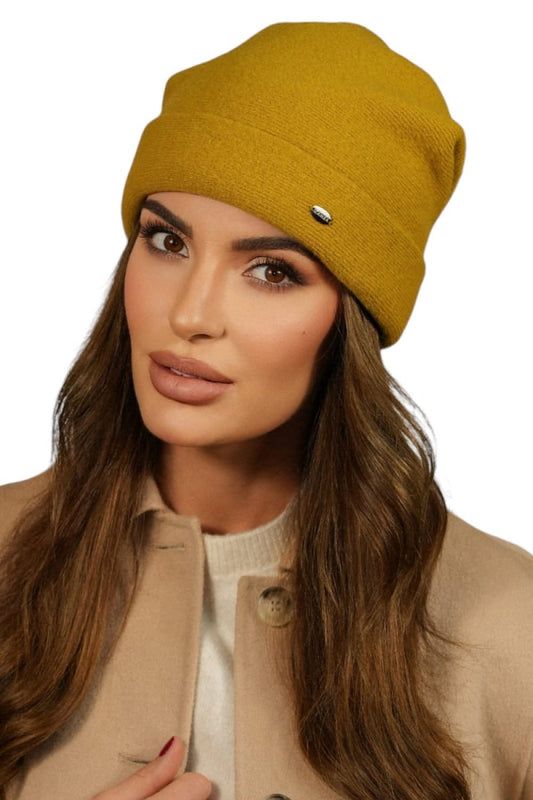 Kamea Women's Wool Beanie featuring a stylish lime fold, crafted from 80% wool for luxurious warmth and comfort, an elegant winter accessory for women.