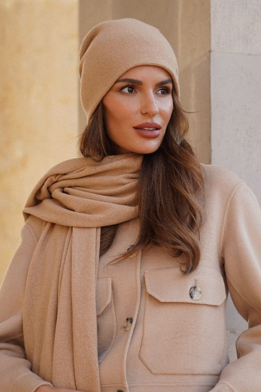 Kamea Women's Woolen Hat in Sandy Colour - Luxury winter accessory crafted from 80% wool and 20% polyamide, showcasing elegance and modern style.