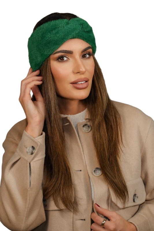 Kamea Yoshi Winter Fluffy Headband in elegant bottle green, showcasing luxurious soft polyamide fabric, perfect for stylish warmth during colder months.