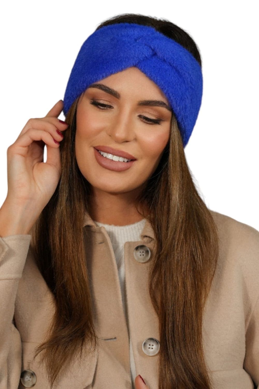 Kamea luxurious Yoshi Winter Fluffy Headband in elegant bottle green, showcasing its soft polyamide texture and stylish loop design.