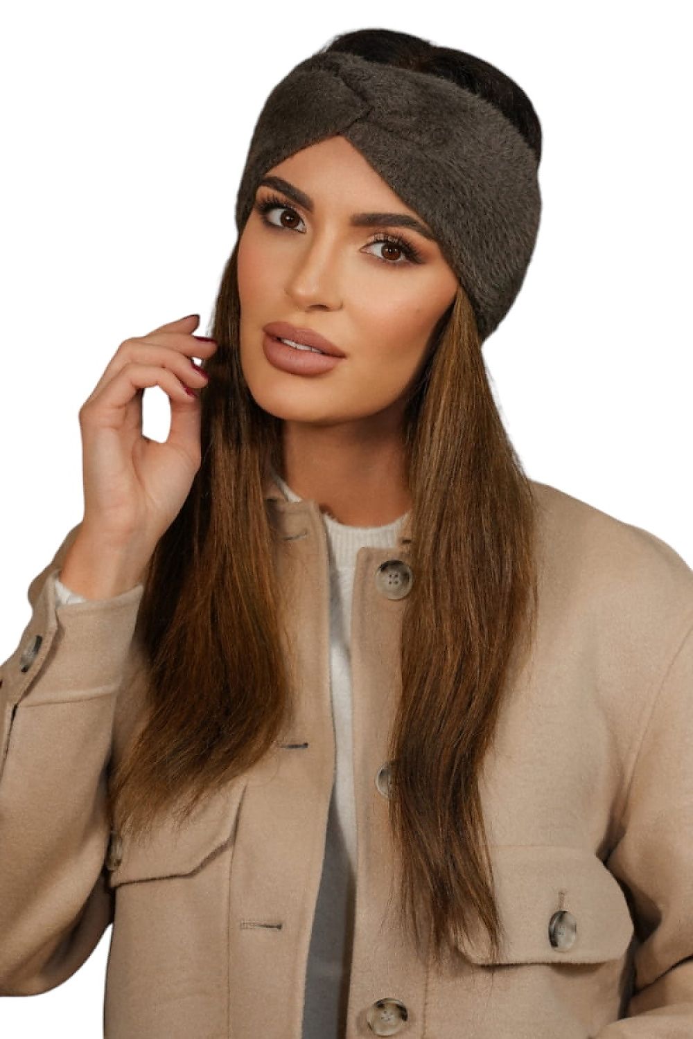 Elegant Kamea Yoshi Winter Fluffy Headband in rich bottle green, perfect for cold weather stylish comfort.