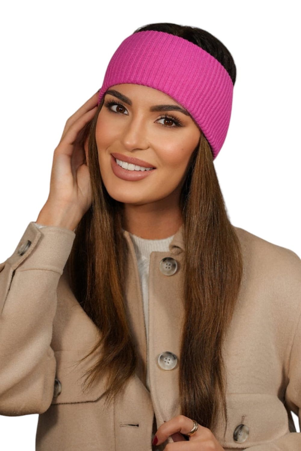 Kamea Women's stylish ribbed headband in luxurious raspberry colour, showcasing elegant design and detailed texture.
