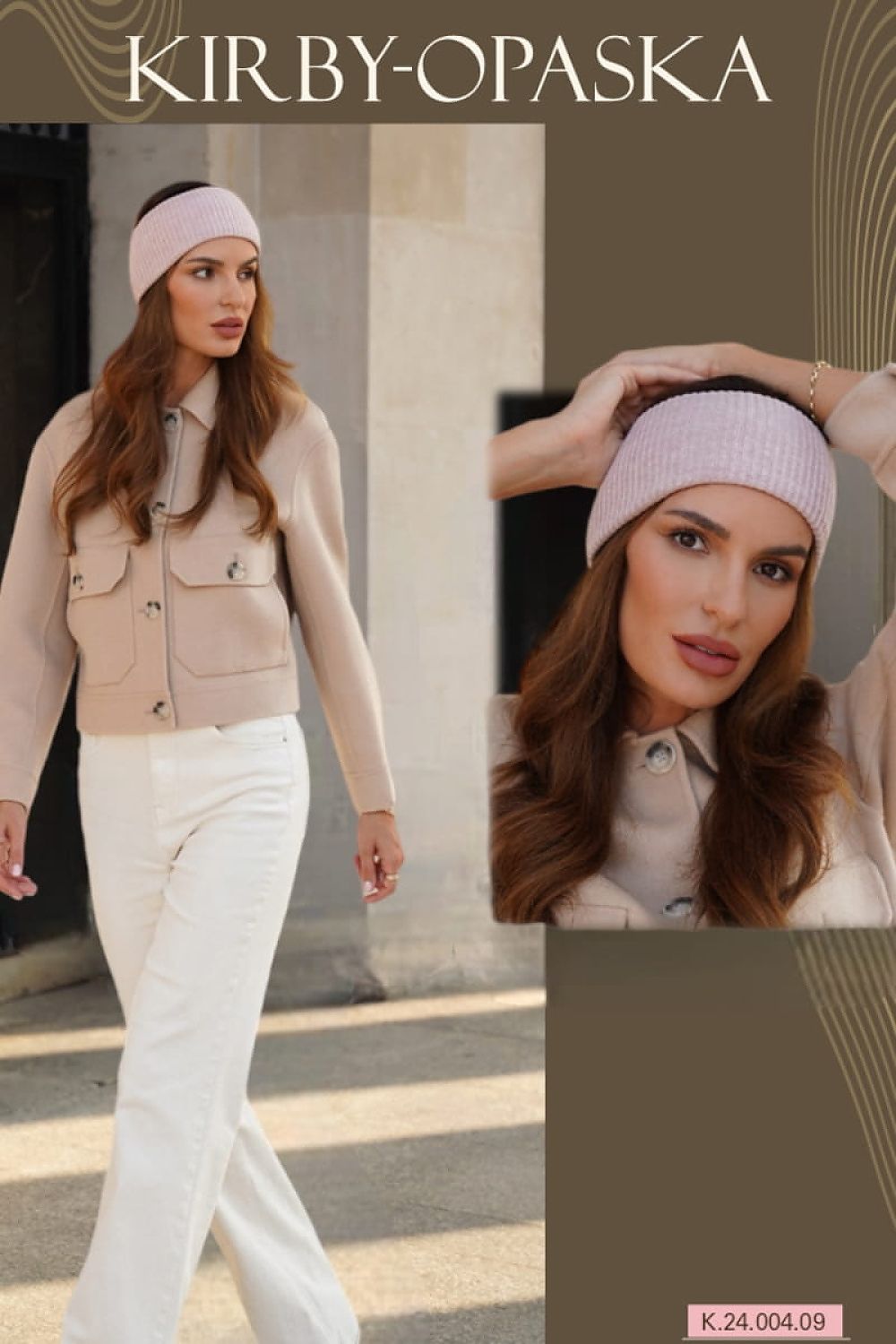 Kamea Women's Ribbed Headband in Raspberry styled on a model, demonstrating its versatility as a fashionable accessory.