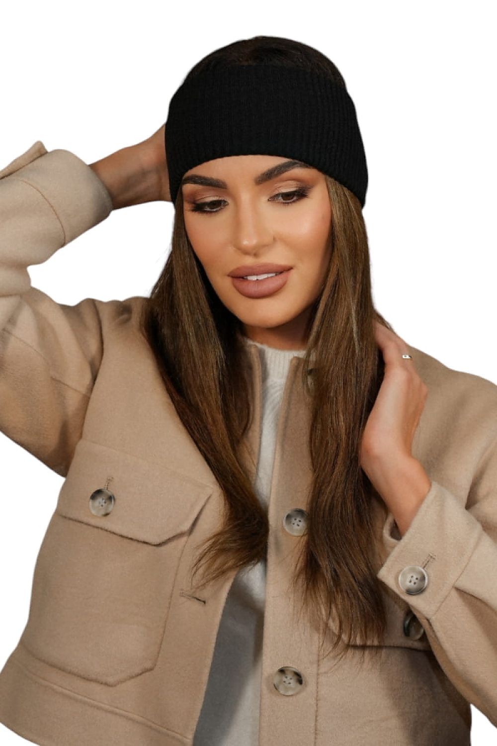 Kamea Women's Ribbed Headband in Raspberry showcased against a minimalistic background, representing luxury and style.