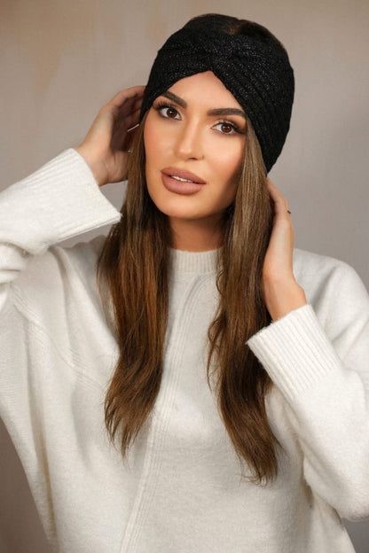 Elegant navy blue women's headband by Kamea in a luxurious fabric with a shimmering finish, perfect for autumn fashion.