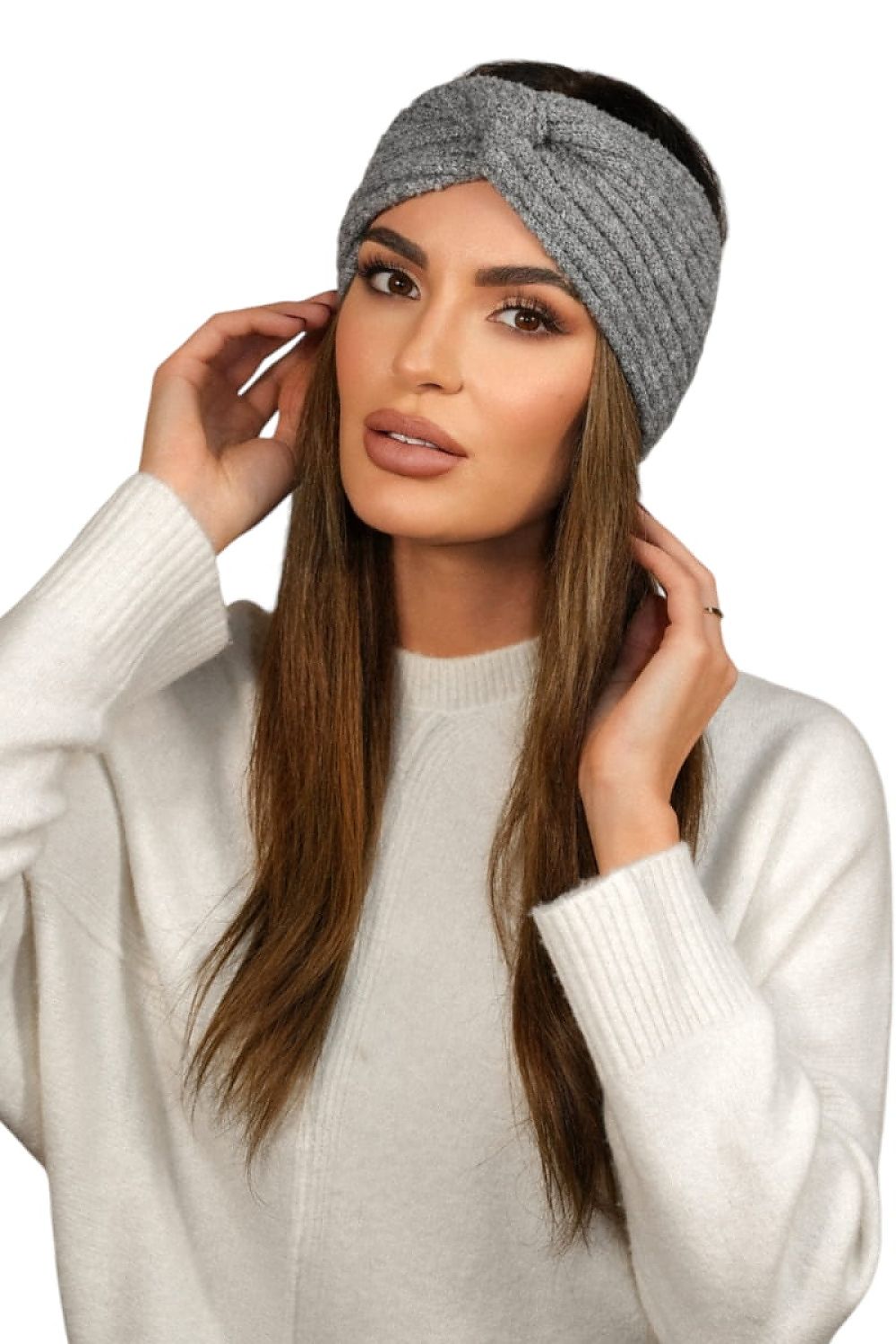 Elegant navy blue women's headband by Kamea, featuring a delicate sheen and stylish swirl design, perfect for autumn fashion.