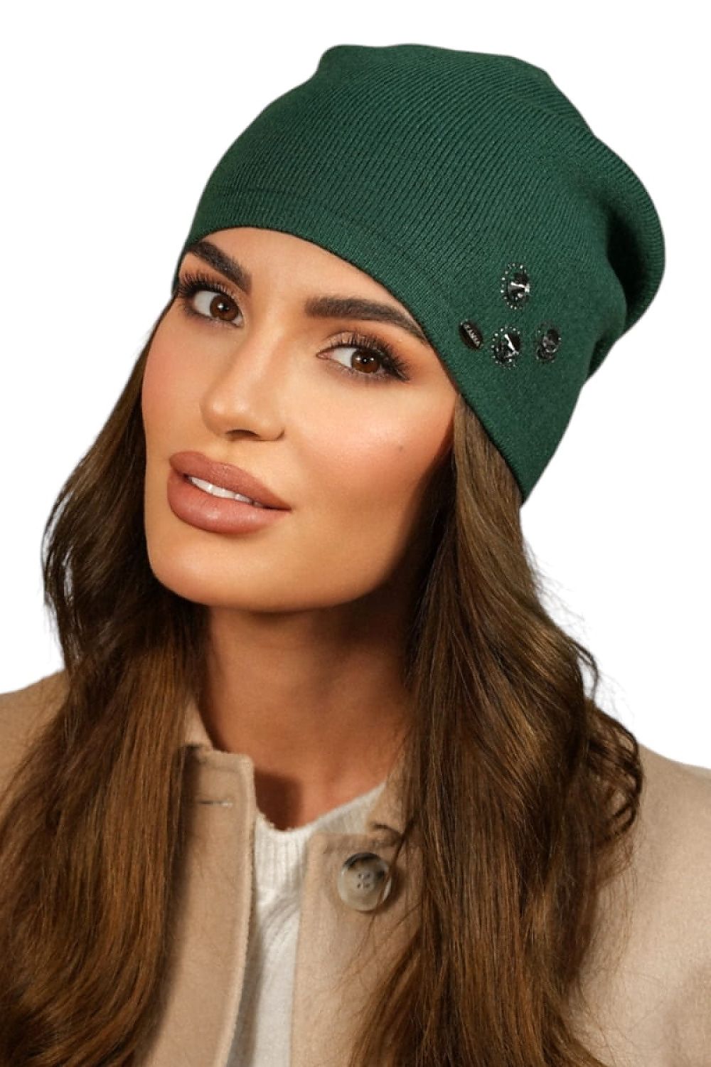 Kamea Women's Luxury Hat featuring elegant zircon detailing, showcasing a stylish autumn-winter design.