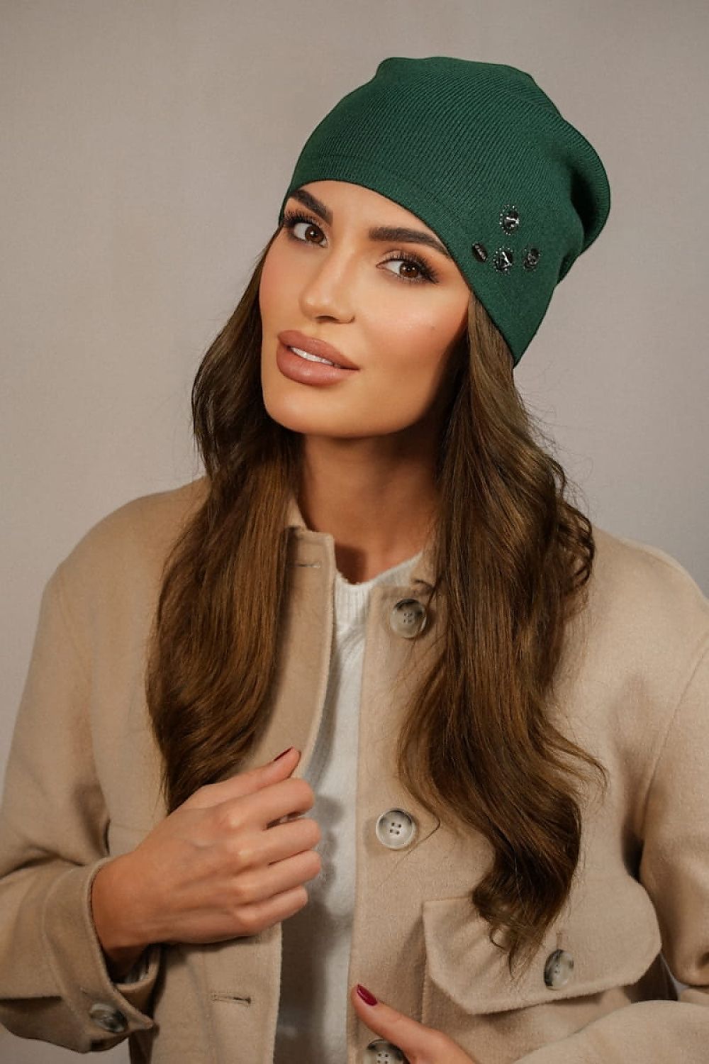 Kamea Women's Luxury Hat beautifully crafted with soft materials and zircon embellishments, ideal for chilly seasons.