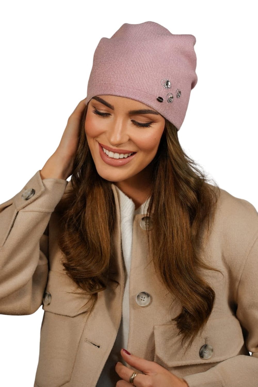 Fashionable Kamea Women's Luxury Hat with unique design, featuring elegant zircon decorations for a chic winter look.