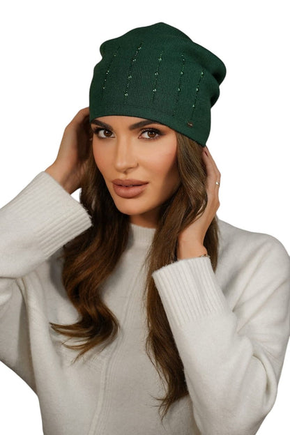 Elegant Altair Women's Hat by Kamea, featuring luxurious pearl and zircon embellishments in green, perfect for autumn and spring.