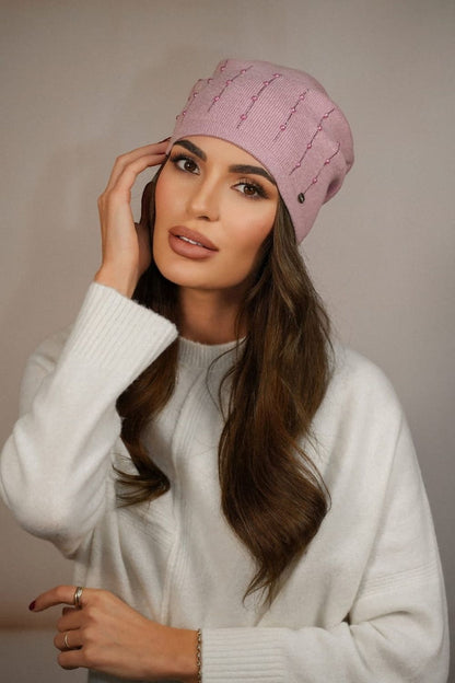 The Kamea Altair Women's Hat, beautifully displayed in green with intricate pearl and zircon decorations, ideal for transitional seasons.