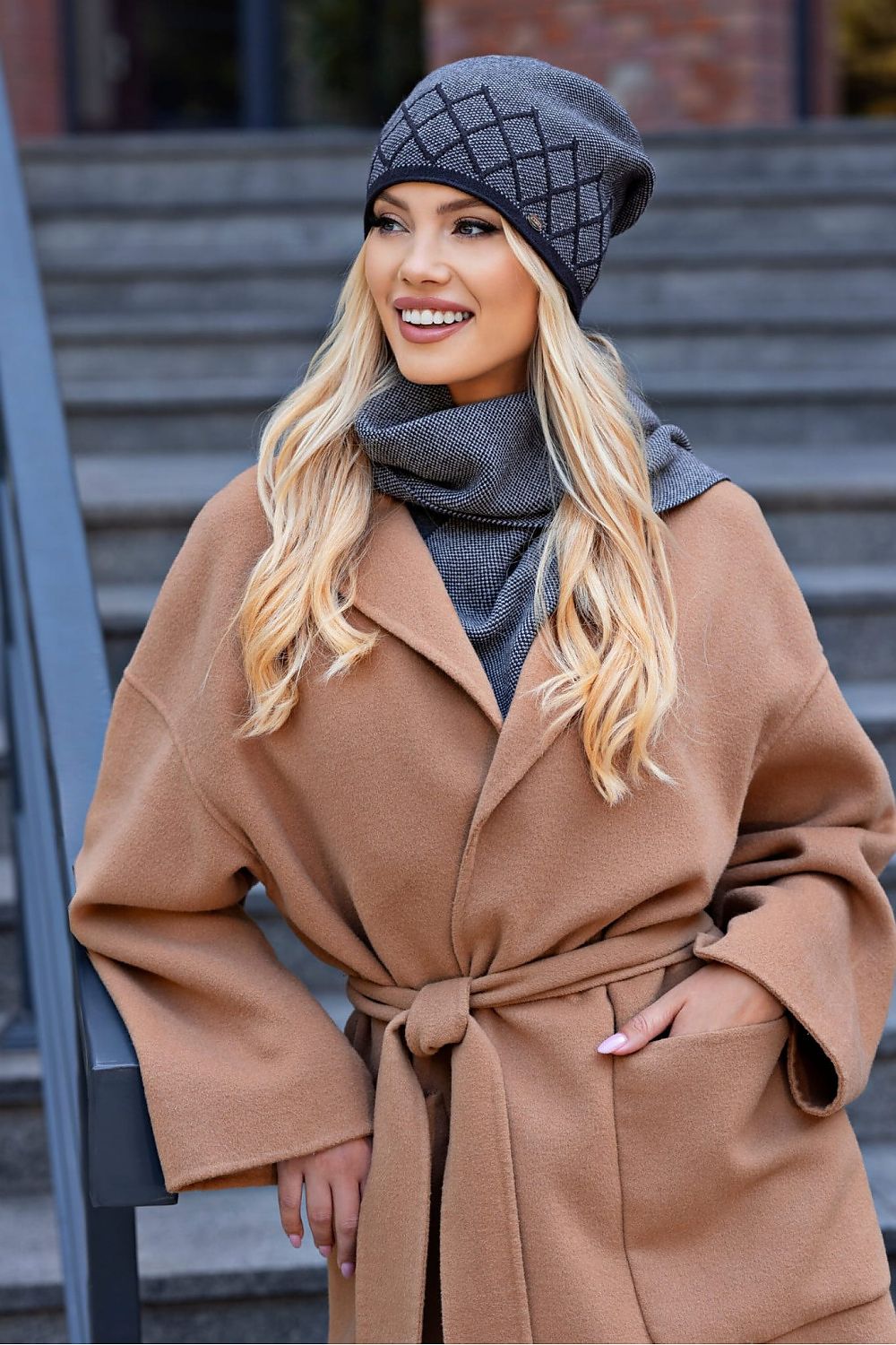 Luxury Kamea Graphite Diamonds Cap, ideal for sensitive skin; features high-quality yarn and a unique geometric design for a sophisticated look.