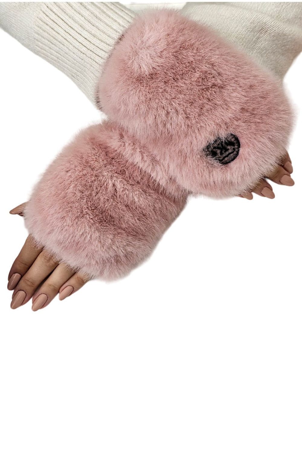 Close-up of Kamea ASTER fingerless gloves featuring finger cutouts and velour lining, a perfect blend of functionality and luxury.