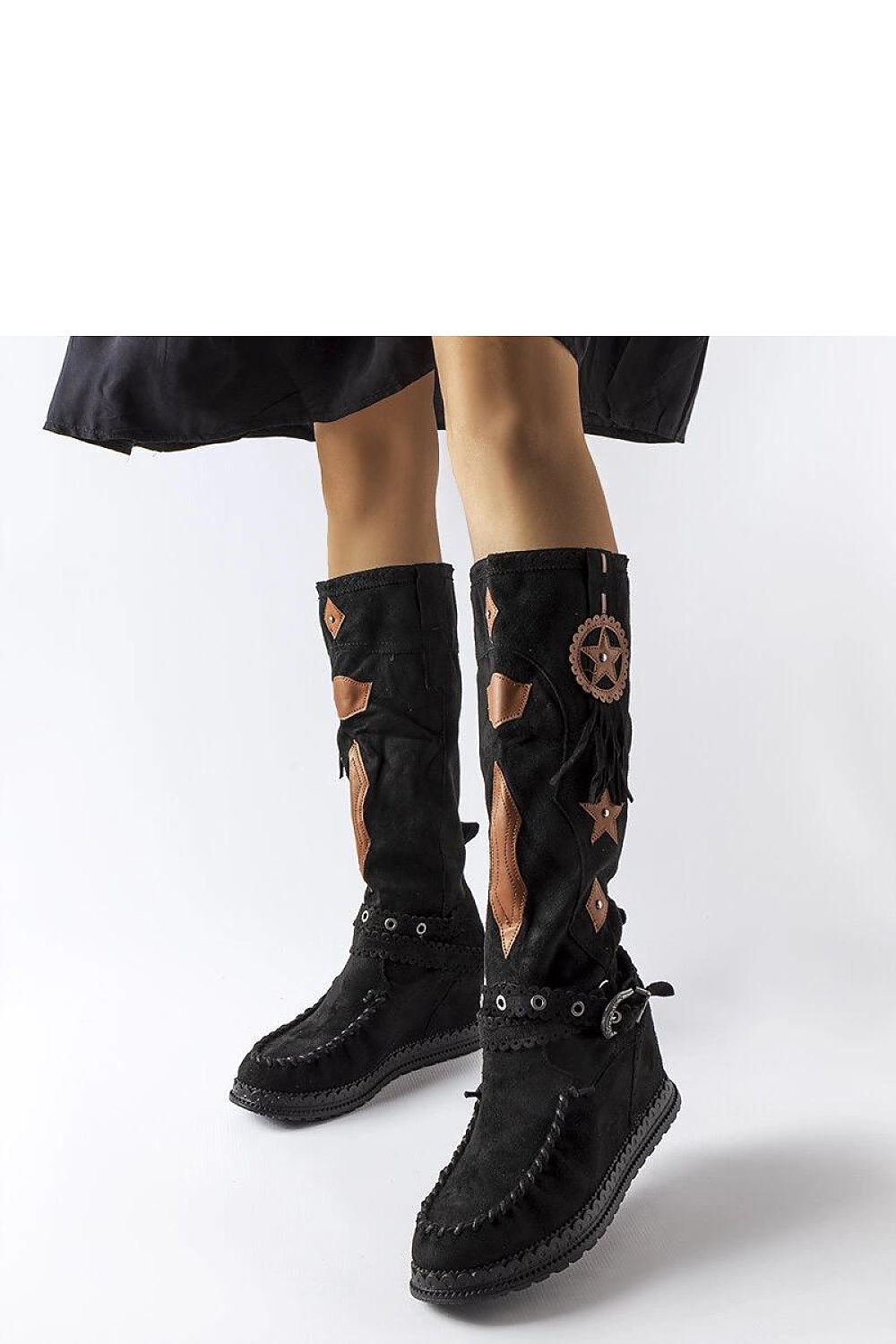 Solea Black Boho Style Buskin Boots displayed in various sizes, combining comfort and luxury for versatile outfits.