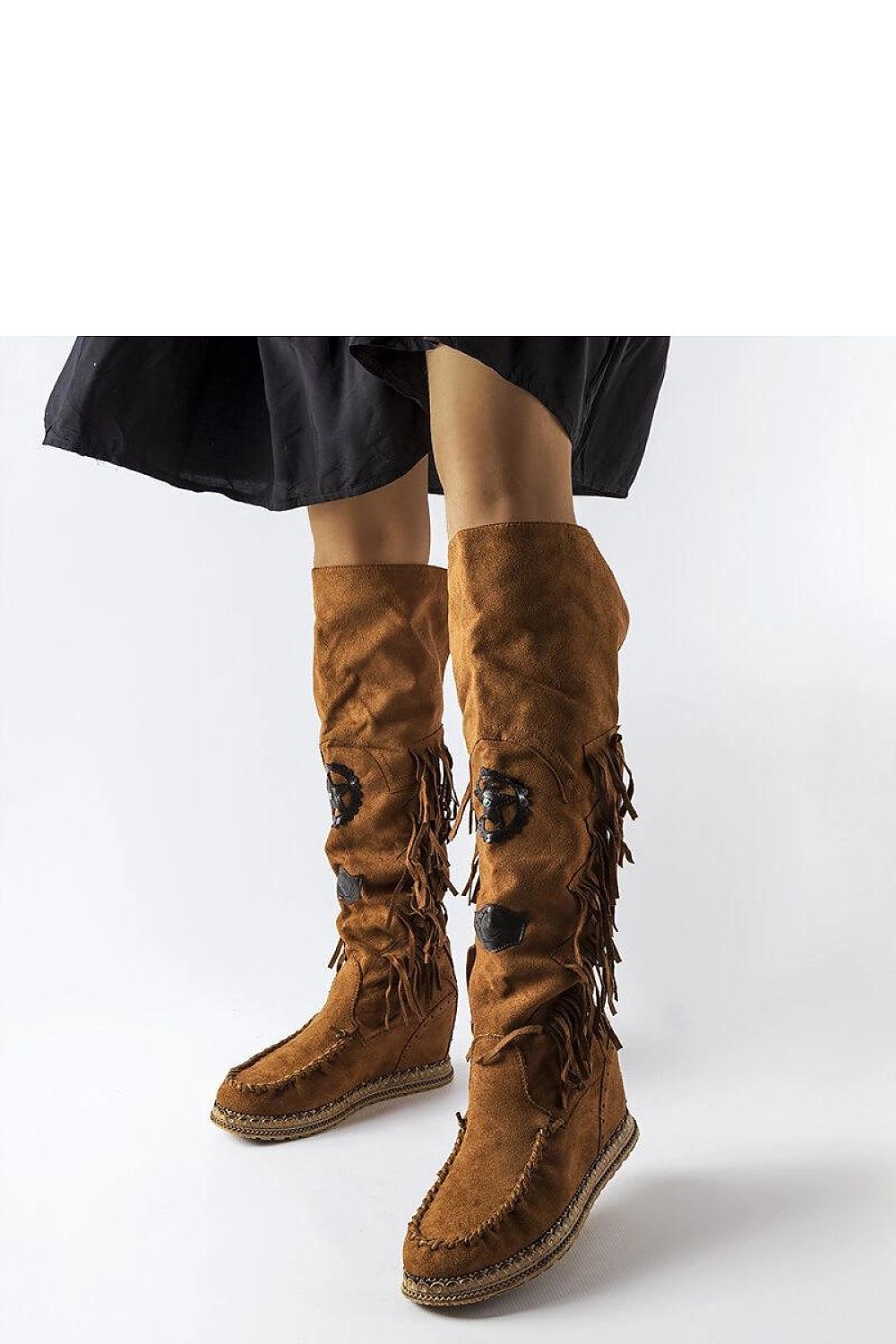 Solea Cascia Brown Fringed Platform Boots showcasing eco leather design and high heel elegance, perfect for stylish winter wear.