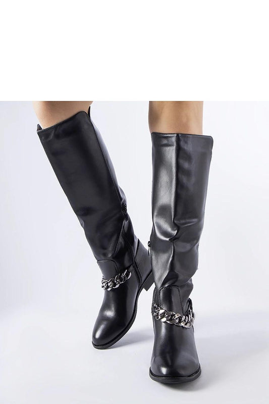 Elegant Solea black chain thigh-high boots, featuring high-quality eco leather and practical side zipper for easy wear.