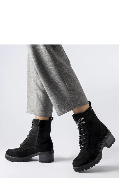 Close-up of Solea Clementina Black Block Heel Boots, highlighting the luxurious eco leather finish and adjustable tie for comfort and style.