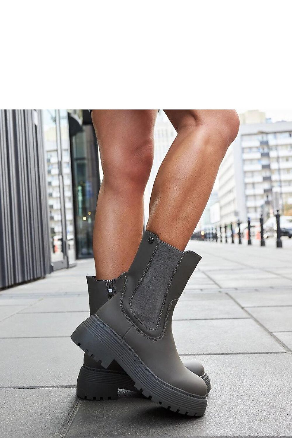 Solea Rinaldo Green Platform Boots displayed with their fashionable ankle height and eco-friendly materials, ideal for a chic winter outfit.