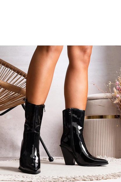 Luxurious Milva Cowboy Heel Boots for Women in sleek black eco leather by Solea, featuring a stylish, timeless design perfect for autumn-winter fashion.
