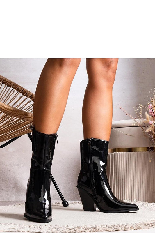 Luxurious Milva Cowboy Heel Boots for Women in sleek black eco leather by Solea, featuring a stylish, timeless design perfect for autumn-winter fashion.