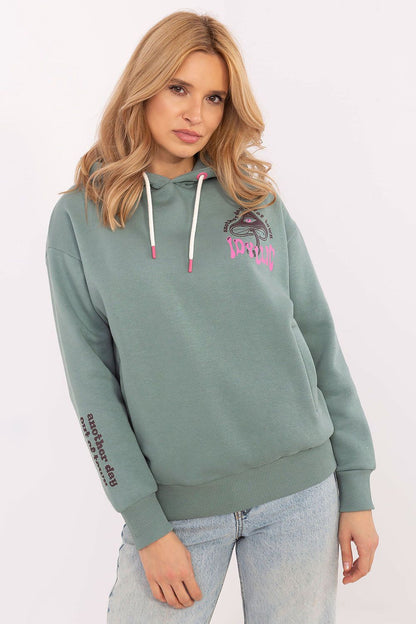 Sublevel luxurious women's hoodie sweatshirt, showcasing prints on back and sleeves, ideal for versatile stylish outfits.