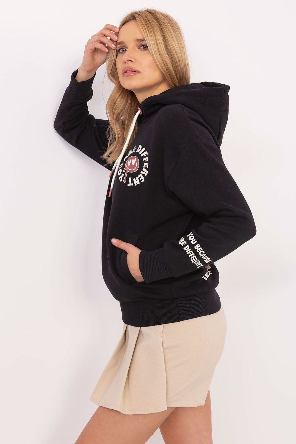 Chic long-sleeve women's hoodie sweatshirt by Sublevel crafted from a premium cotton-polyester blend for optimal comfort.
