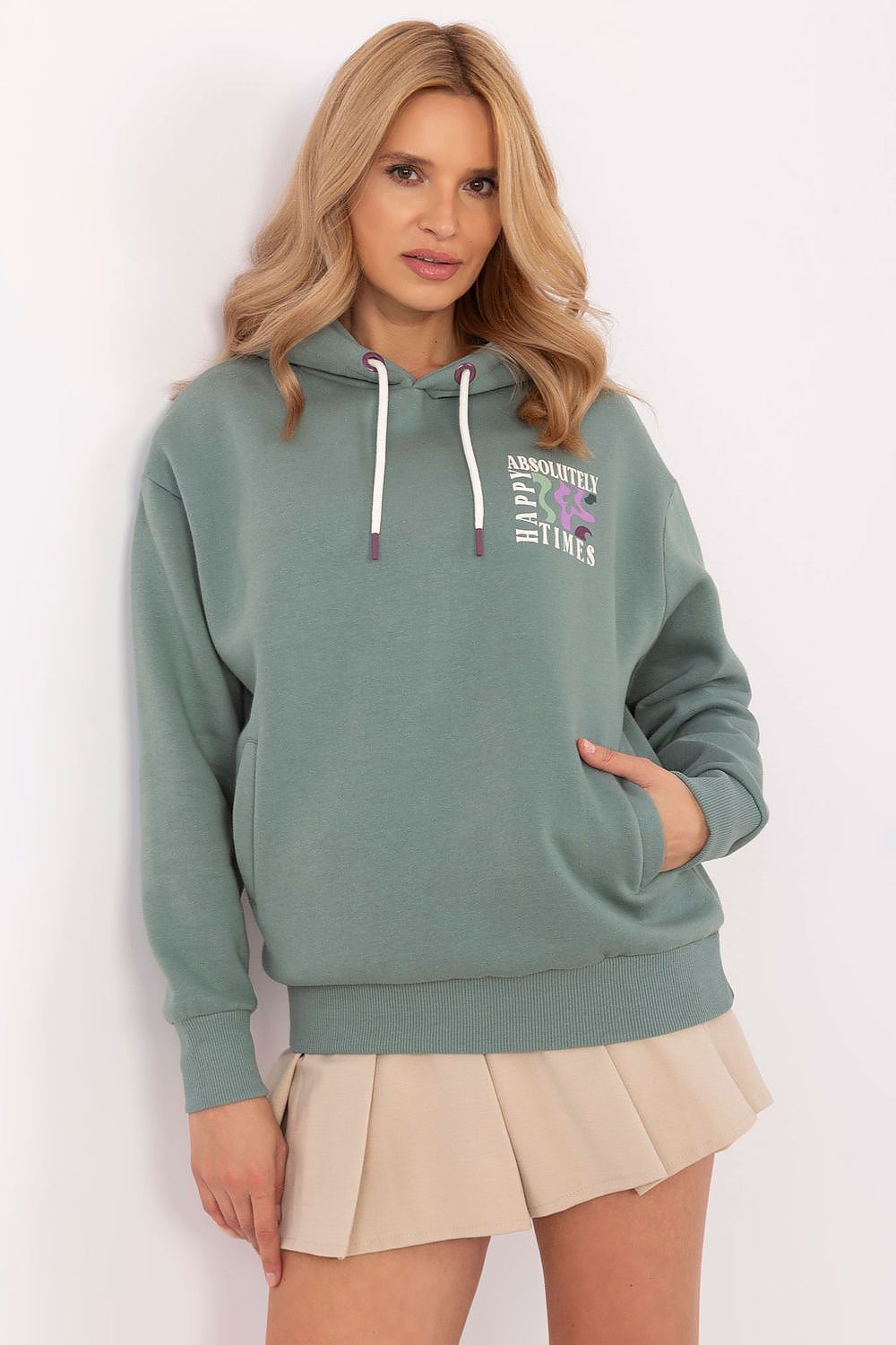 Luxurious women's casual hoodie sweatshirt by Sublevel, featuring stylish prints and comfortable pockets, available in sizes XS-XL.