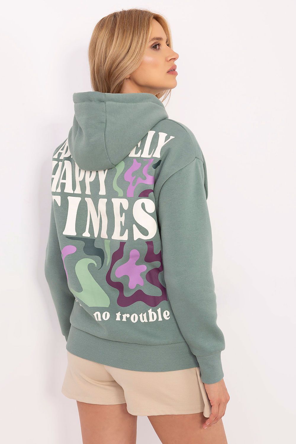 Luxurious women's casual hoodie sweatshirt by Sublevel featuring a stylish print and practical pockets, perfect for everyday elegance.