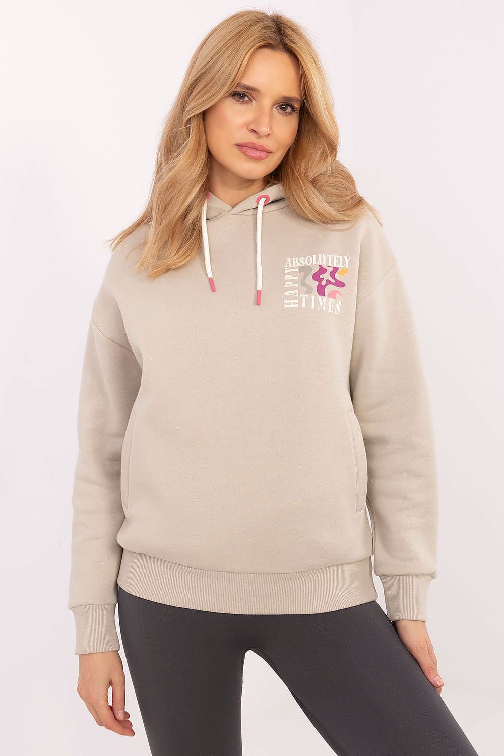 Sublevel's luxurious casual women's hoodie sweatshirt showcasing a trendy design, ideal for cooler days with its comfortable fit and stylish appeal.