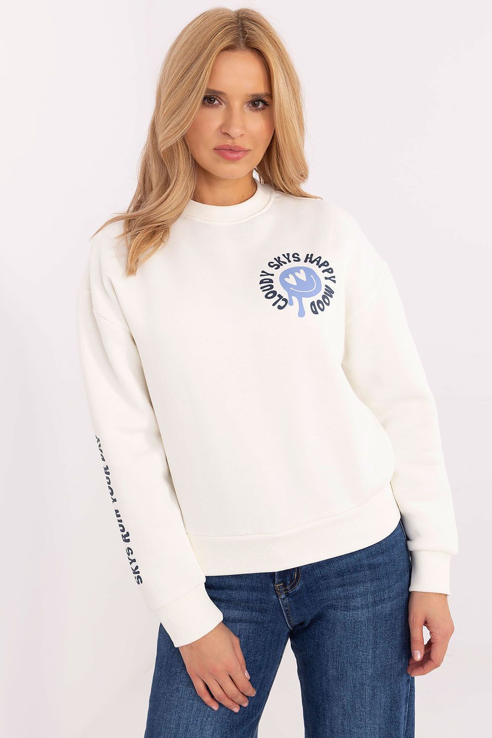 Sublevel Women's luxurious cotton-polyester blend sweatshirt in stylish casual fashion, featuring long sleeves and a classic round neckline, ideal for elegant everyday wear.