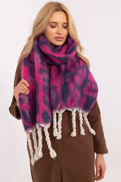 Chic and elegant 214 cm polyester shawl scarf by AT, showcasing an artistic animal design and beautiful decorative fringes.
