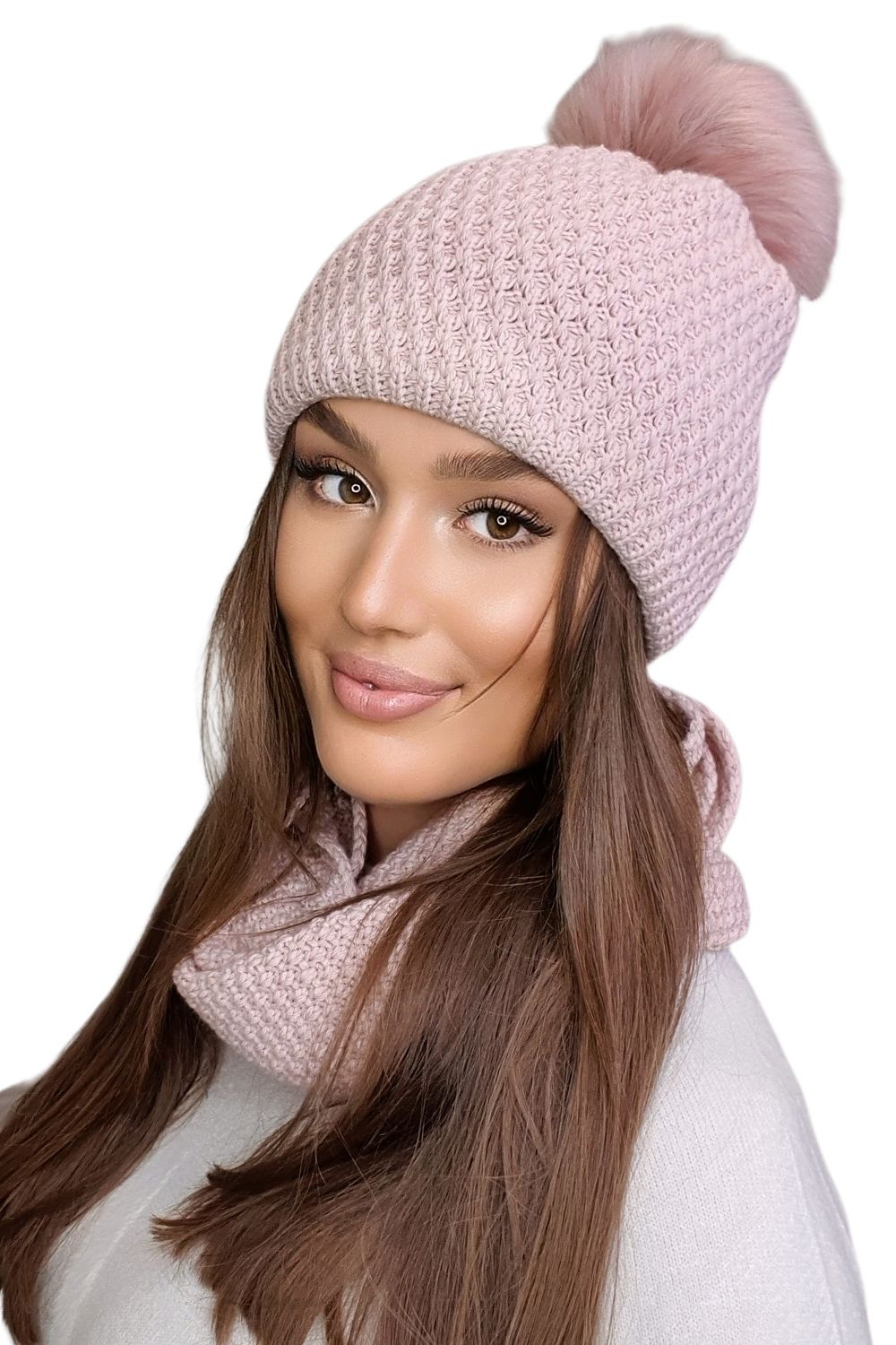Kamea Women's RUBBI Winter Hat in luxurious pink with fluffy pompom, crafted from high-quality materials for style and durability, ideal for chilly autumn and winter days.