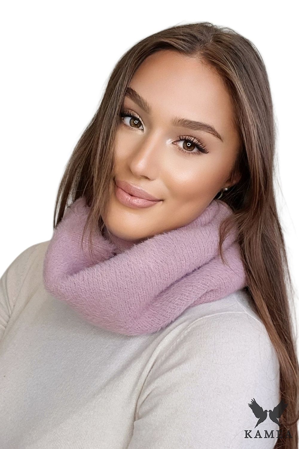 Luxury dark pink infinity scarf by Kamea, crafted from 100% polyamide for a soft and warm winter accessory.