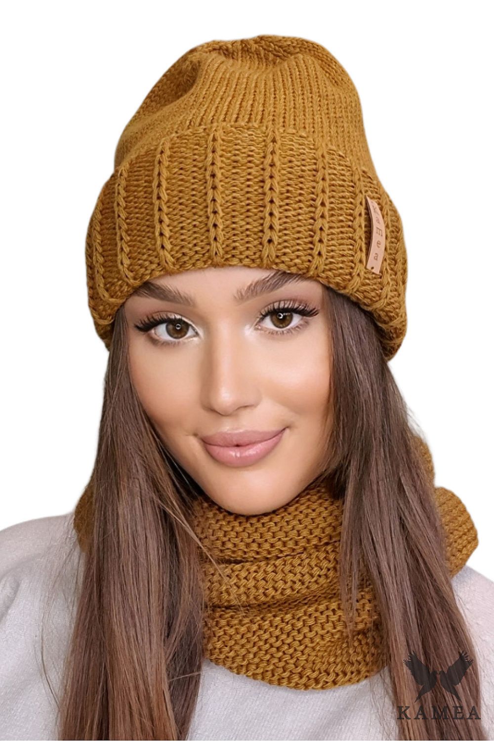 Kamea Leona Women's Mustard Hat showcasing luxurious design and warm texture, ideal for autumn and winter elegance.
