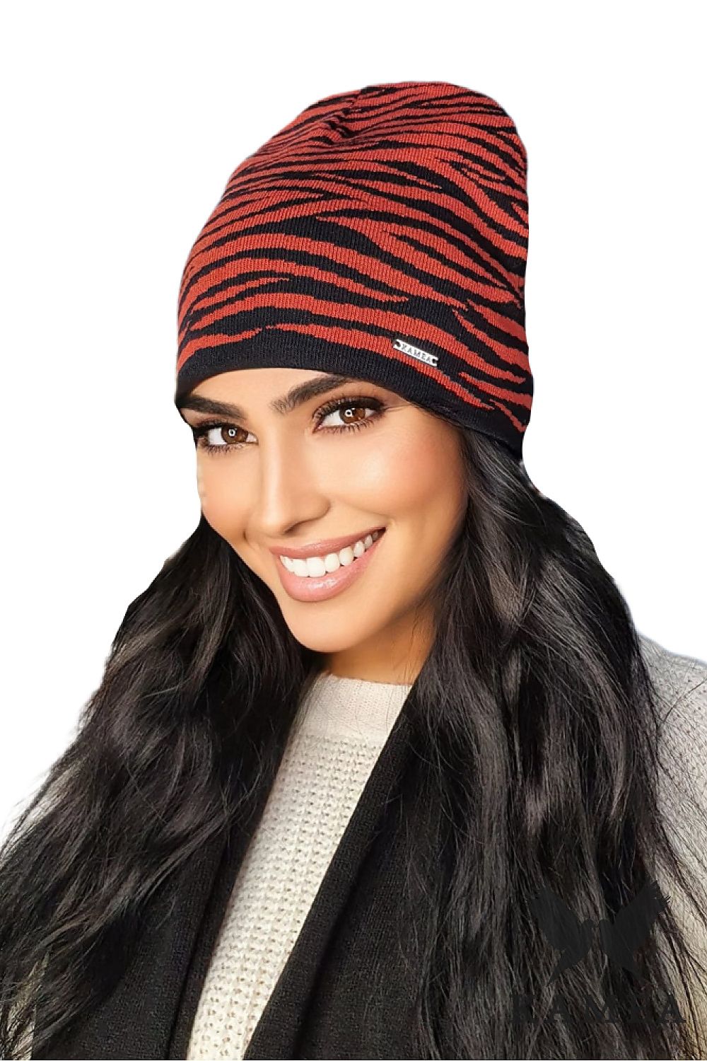 Premium Kamea Zaina Women's Red Viscoelastic Hat featuring a luxurious contrasting pattern and a soft silky finish, ideal for stylish spring and autumn outfits.